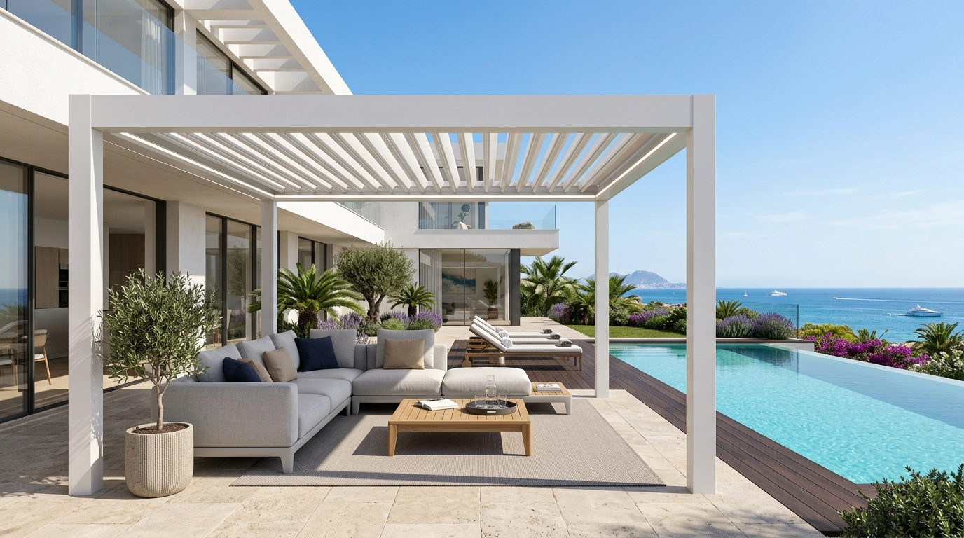 Pérgola bioclimática en villa de lujo en Sotogrande